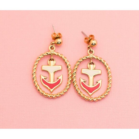 Unique Vintage Nautical Anchor Dangle Earrings | By Avon | H6 - Picture 1 of 2